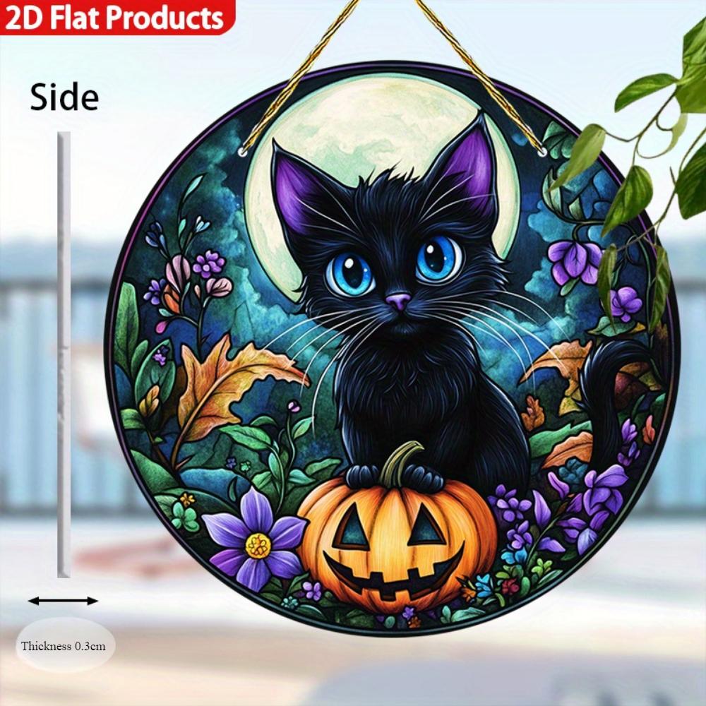 2D Flat Pendant, 2D Flat Design of Black Cats and Pumpkins, Perfect for Porches, Windows, Gardens and Living Room Gifts