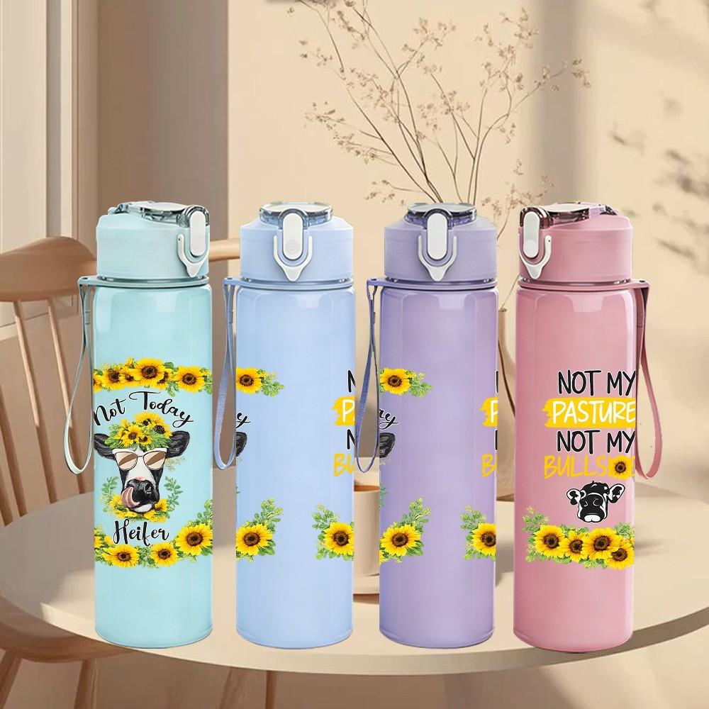 1PC Sunflower Thankful Quote Print 750ml Color Plastic Sports Water Bottle Leakproof Flip Straw Lid Suitable for Sports Office Home Use