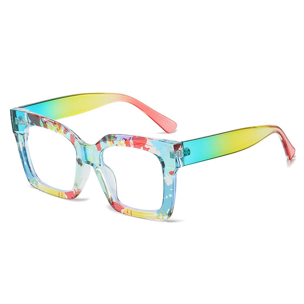 Color Pattern Large Frame Anti-Blue Light Flat Mirror, Street Shot Face Thin Glasses Frame