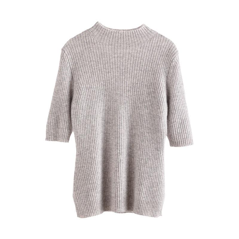 Women's Slimming High-Neck Cashmere Sweater - Half-Sleeve, Five-Gauge Knit, Spring Slim-Fit