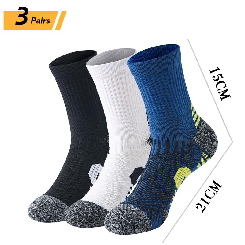 6/5/3 Pairs Men's Athletic Socks Sports Breathable Outdoor Running Compression Socks Cotton Training Long Black Stretch Socks