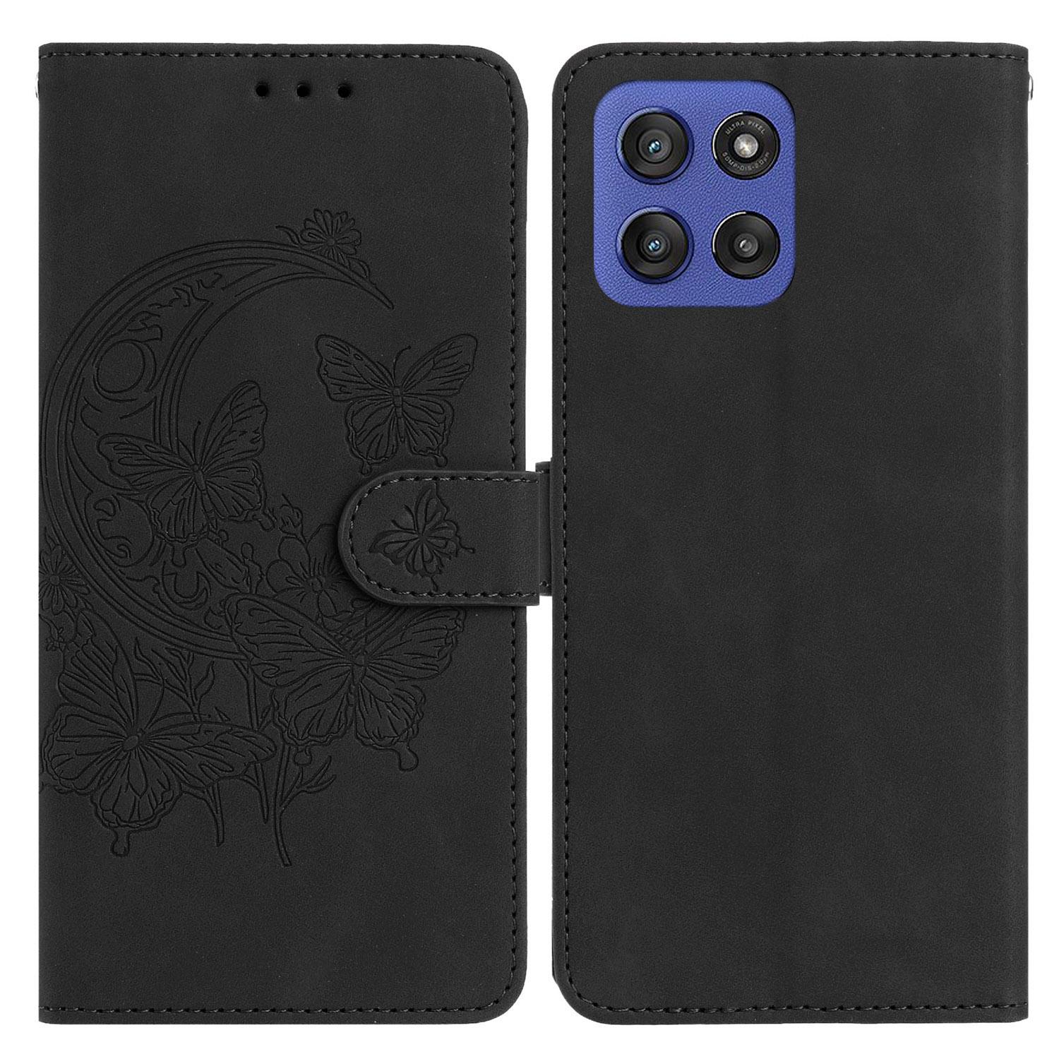 

Для Motorola Moto G Stylus 5G (2025) Чохол Гаманець з ПУ шкіри з тисненням Метелик Квітка Підставка Чохол для телефону Black