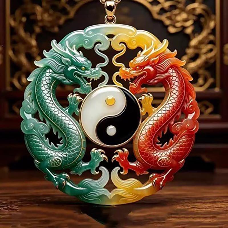 Ethnic Auspicious Gourd Blue Imitation Jade Pendant Necklace Vintage Jewelry For Women Traditional Outfit Accessory Gift