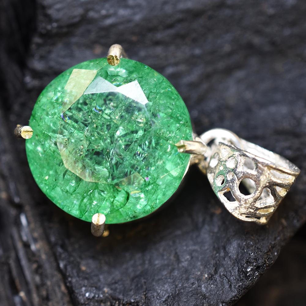 Top Quality Natural Green Emerald 37 Ct CERTIFIED Round 925 Sterling Silver Gems MY.PD-177-NS