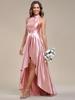 Ever-Pretty Women's Asymmetric Shiny Satin Halter Floor-Length High Low Evening Dress