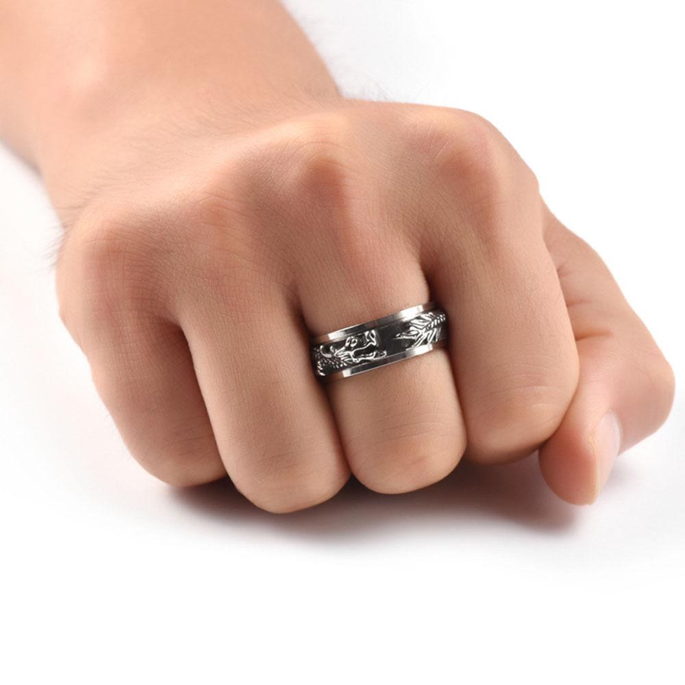 Titanium Stainless Steel 3 Color Rotating Dragon Band Punk Style Personality Men's Ring Jewelry Charm Party Gift