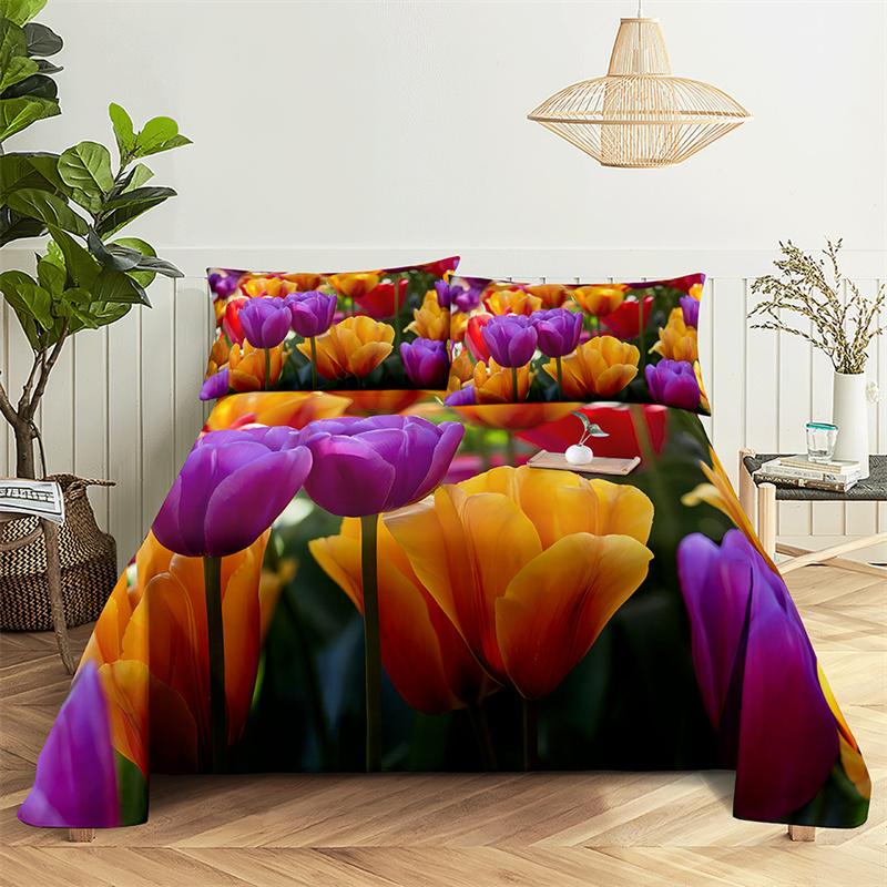Home Bedsheets Pink Tulip Single Bedsheet Fashion Design Flowers Sheets Queen Size Bed Sheets Set Bed Sheets and Pillowcases
