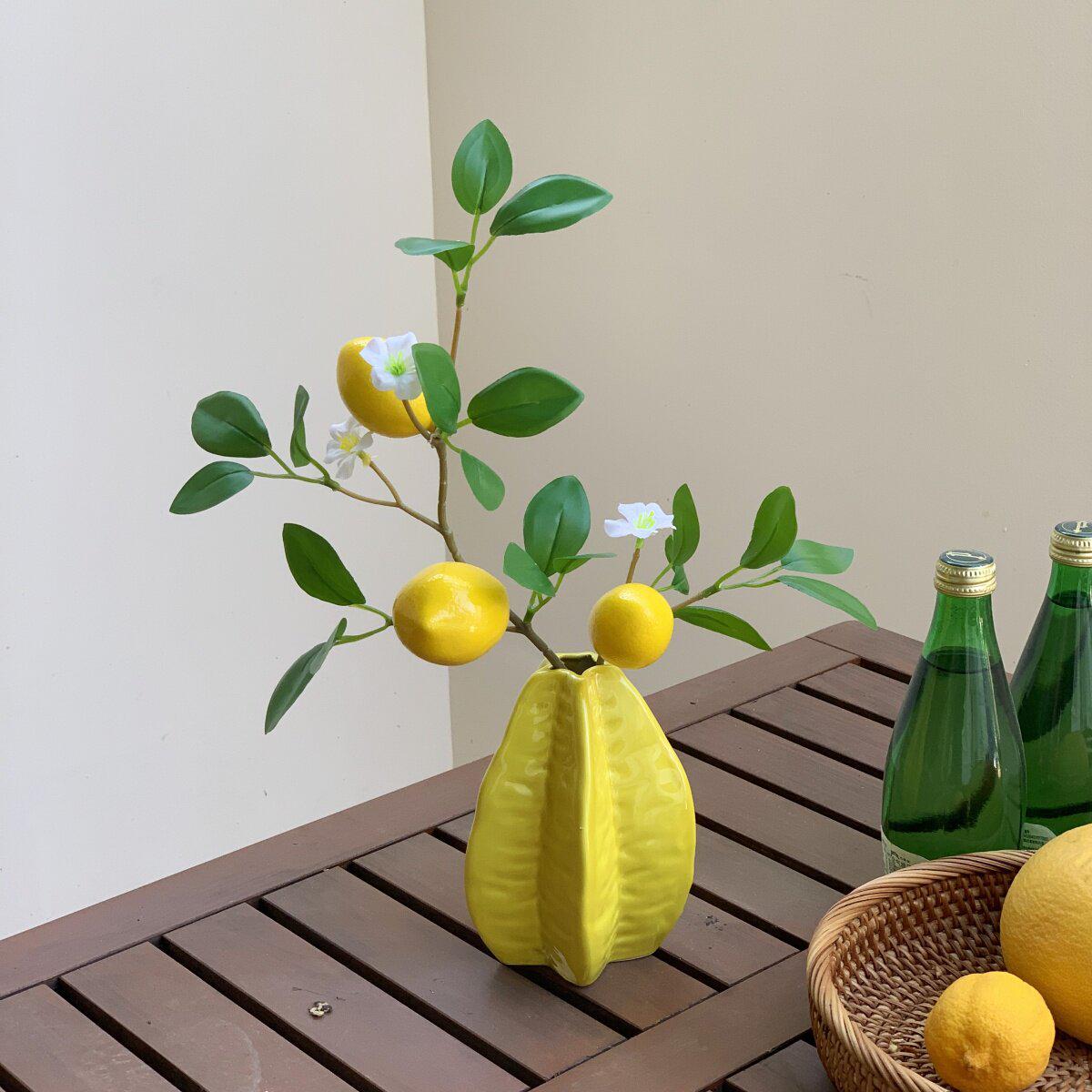 

High-End Star Fruit Ceramic Vase with Faux Lemon Flowers - Creative Home Decoration