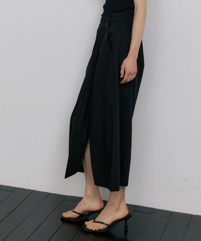 OCTETTE Summer-Wool Classic Wrap Skirts_Black