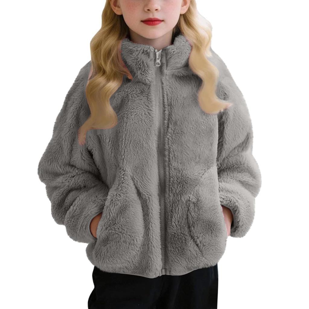 Children's Fashion Fleece-Lined Boys' & Girls' Autumn/Winter Lightweight Warm Solid-Color Coat