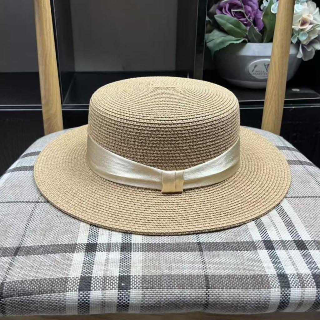 Hepburn French Flat Top Straw Hat Women's Seaside Vacation Visor Breathable Sunscreen Hat