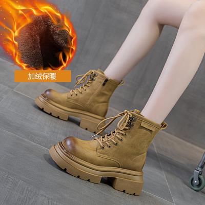 Thick-soled Leather Martin Boots Women's 2025 Autumn New Casual Fashion Versatile Retro Short Boots Big Head Medium Women's Boots