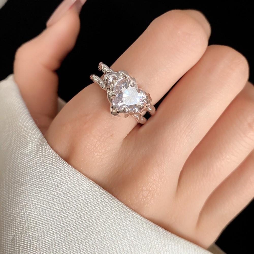 Copper Vintage Crystal Love Ring Opening Opening Finger Ring Gifts for Women Girl