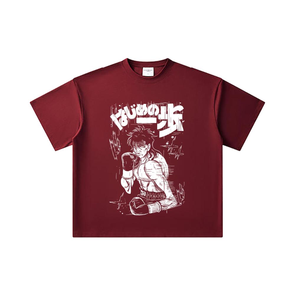 

260 GSM Double Yarn 32 Count 100% Cotton Hajime no Ippo V5 Ryo Print Unisex Heavy Cotton T Shirt 2XL вина червоного кольору
