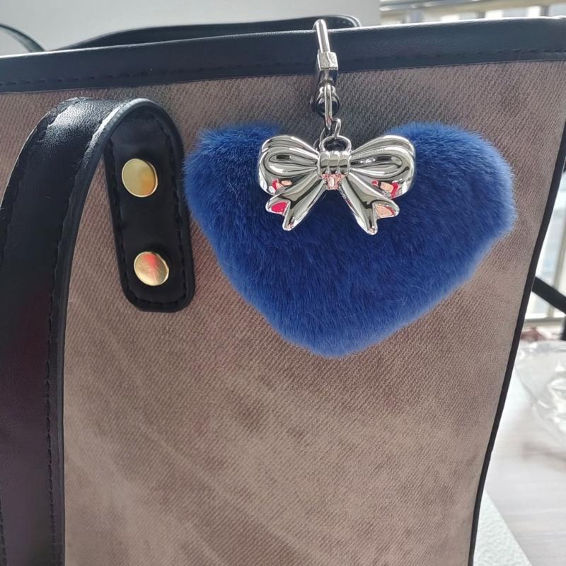 Sweet Plush Heart Bowknot Keychain Pendant Lovely Hanging Decorations Keyring Charm for Purse Bag Backpack Handbag