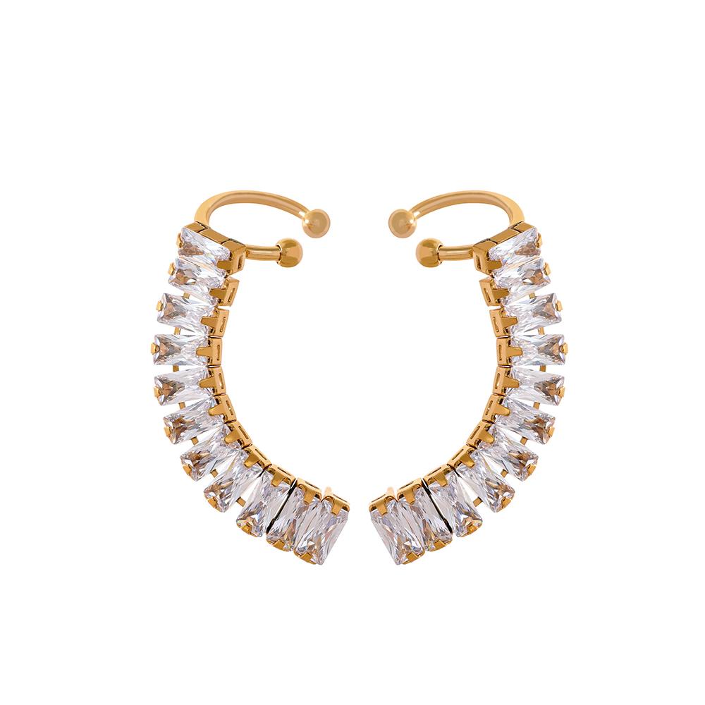 Yhpup Exquisite Luxury Bling Cubic Zirconia 18K Gold Plated Stainless Steel Ear Clip Earrings Stylish Charm Jewelry Women