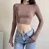 O Neck Solid T Shirt Basic Long Sleeve Women T-shirt Casual Tank Top Slim Female Crop Top Fashion