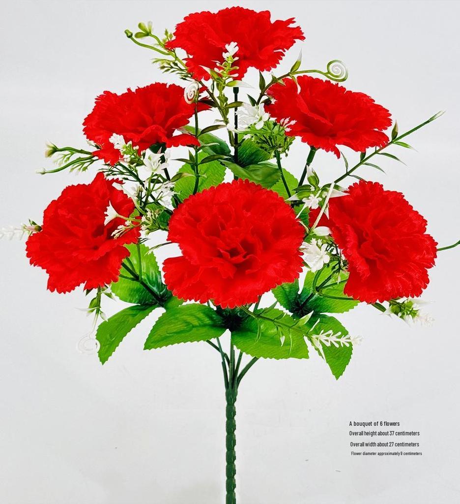 Curly Edge Red Rose Bouquet - 6 Head Artificial Silk Flowers for Living Room Decoration