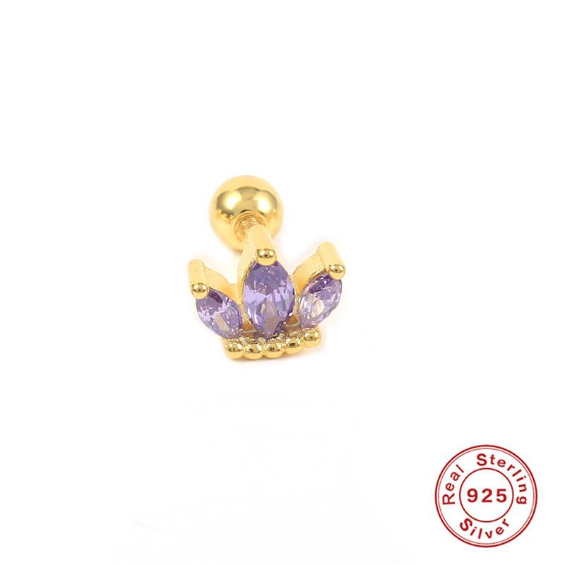 S925 Sterling Silver Small Crown Diamond Thread Piercing Single Stud Earrings Best Selling Trend Ear Bone Nails
