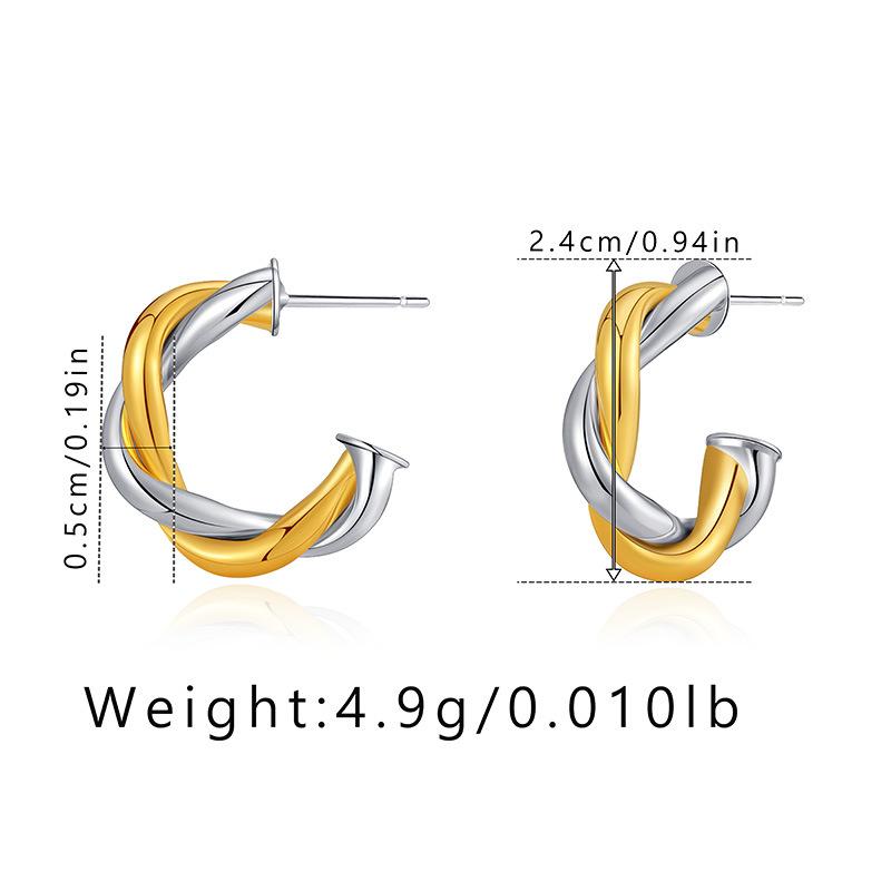 Hiphop Gold Silver Mixed Color Twisted C Shaped Cross Earrings 18k Gold Plated For Women