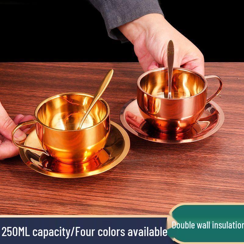Stainless Steel Coffee & Tea Cup with Saucer and Spoon