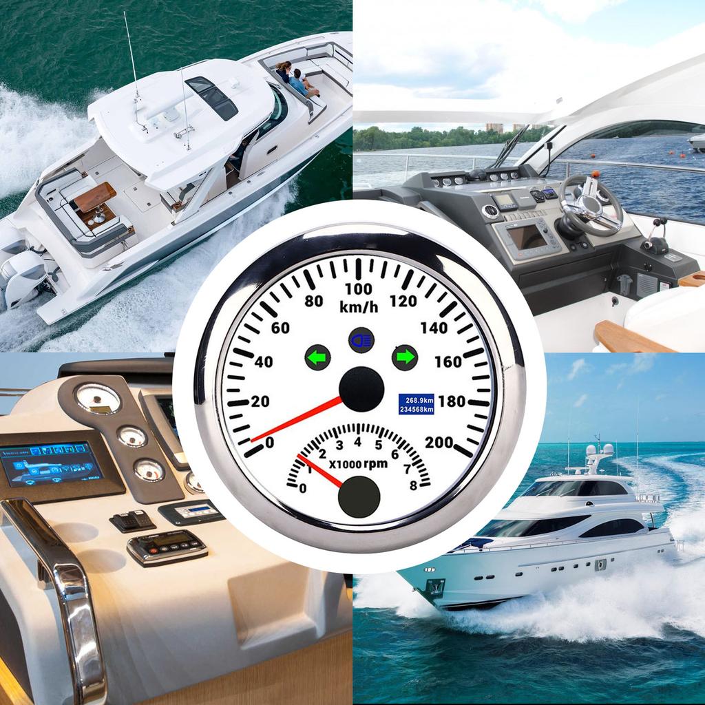 85mm 200kmCelsiush GPS Speedometer 0‑8000rpm Tachometer Gauge LCD Red Backlight Waterproof for 12VCelsius24V Car Boat Yacht RV Truck