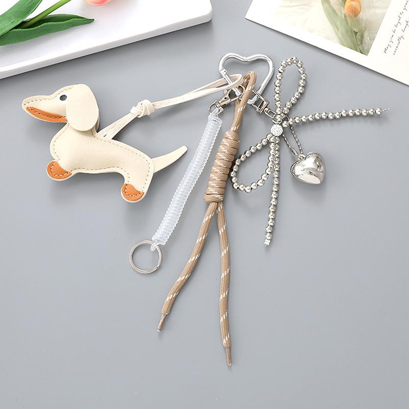 Chaveiro Laço de Miçangas Cachorro Salsicha Criativo Cordão para Celular Pingente Fofo para Mochila Acessórios de Decoração de Bolsa Presentes