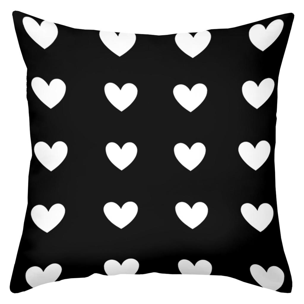 2D Flat Printing Black And White Heart Pattern Decorative Throw Pillows Polyester Pillowcase, Sofa Decorative Cushion Cov