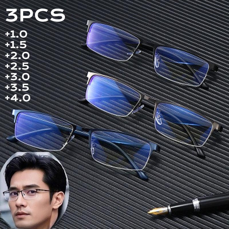 3Pcs Men'S Business Reading Glasses Metal Half-Frame Men Women Fashion Presbyopic Eyeglasses Hyperopia Anti Blue Light Eyewear
