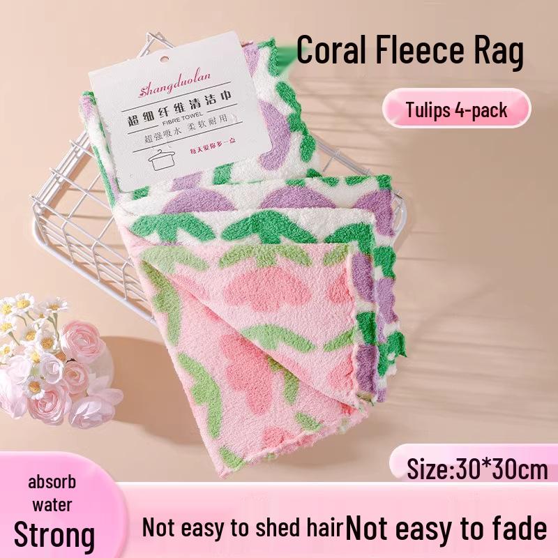 Coral Fleece Kitchen Dishcloth: Thick, Absorbent, Non-Shedding, Easy Oil Cleaning