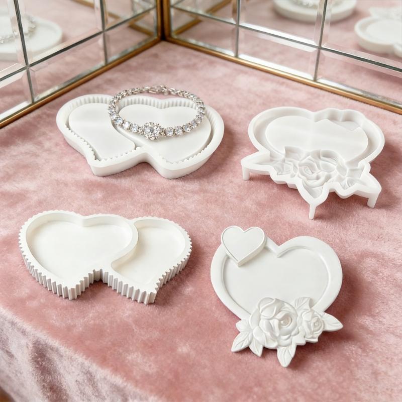 2Pcs Heart Shape Tray Molds Professional Silicones Candle Molds For Resins Casting Jewelry Tray Gypsum Decoration