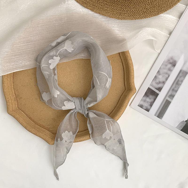 Triangle Scarf Small Fresh Headscarf Retro Silk Scarf Literary Flower Scarf Thin Gauze Scarf Headscarf Headband Tied Hair