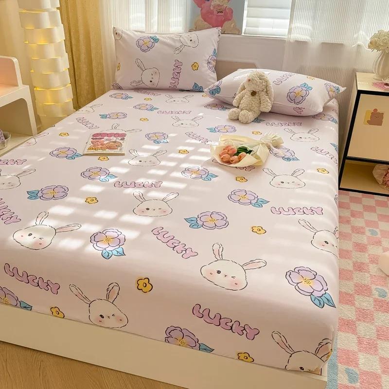 1 Pc 100%Cotton Bed Sheet Cartoon Fish Printed Fitted Sheet with Elastic Band Single/Queen/King Pure Cotton Bed Botton Sheets