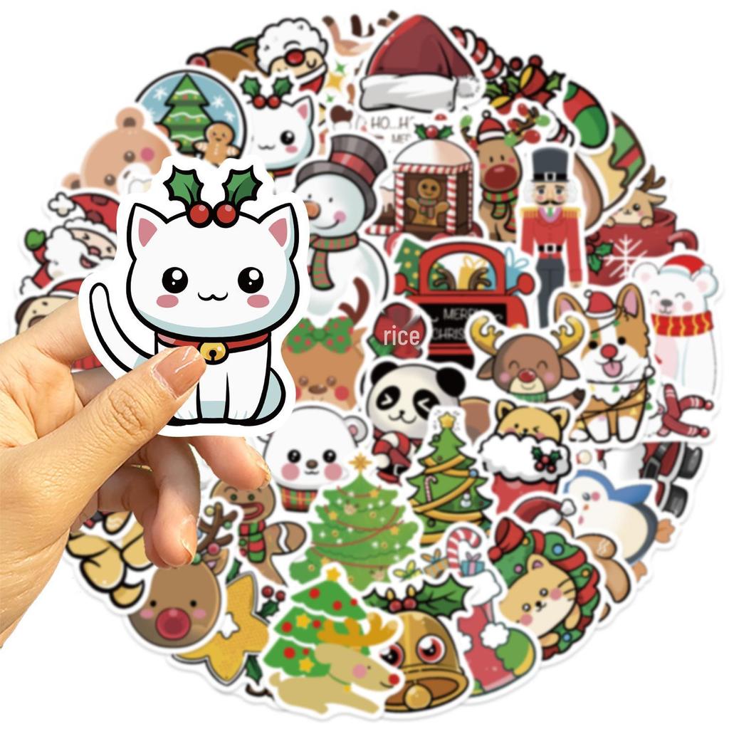 50 Christmas Cartoon Waterproof Sticker Sheets for Phone Cases and Scrapbooks