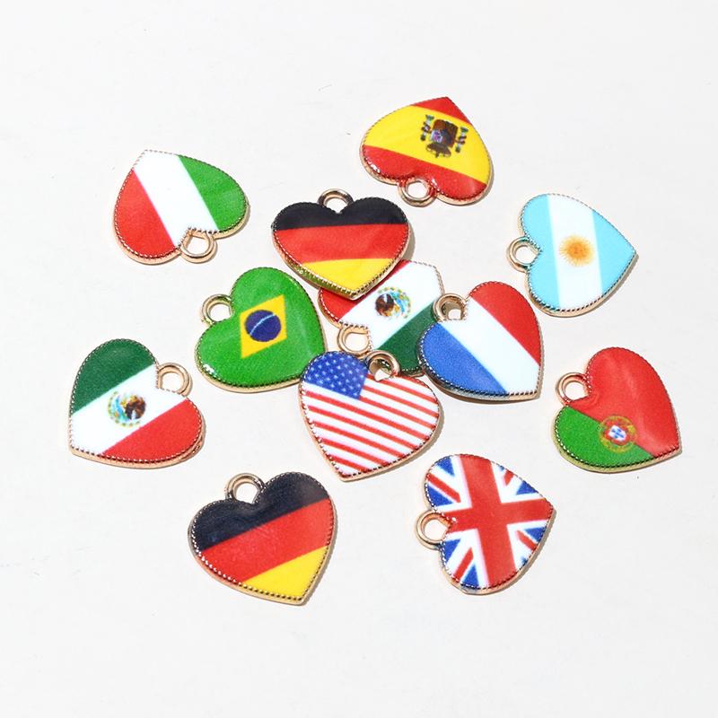 

20pcs Heart Charms 15x16mm DIY Enamel National Flags of Countries Pendant Jewelry Making Accessories for Necklace Earrings