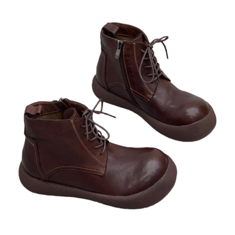 New Women's Boots, Retro Round-toe Lace-up Shoes, Women's Ankle Boots