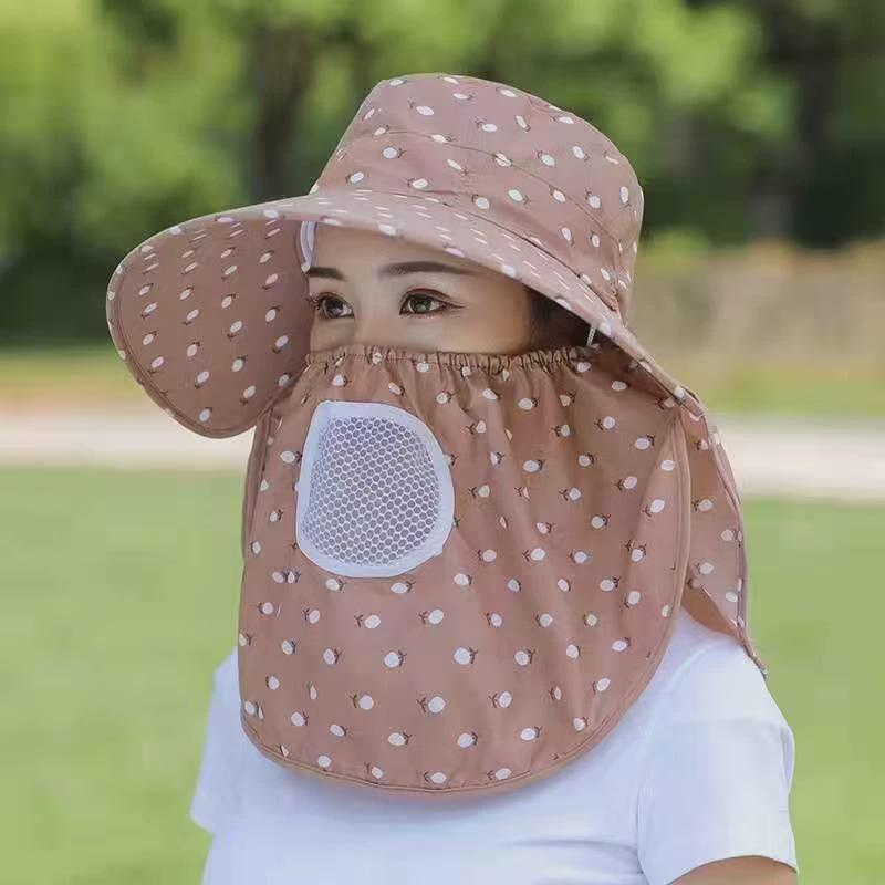 

Summer Hat Sun Hat Girl s Cap Sun-Proof Face Cover Cycling Work Tea Picking Hat Big Brim Sun Hat Hat Strawberry Curry