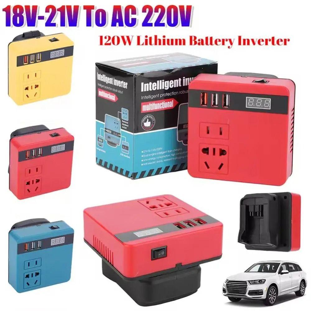 1 Stück 18V 20V auf 220V Batterie-Wechselrichter Multifunktional 120W Intelligenter Transformator Doppelstecker Haushalt Außenbereich Arbeitswechselrichter