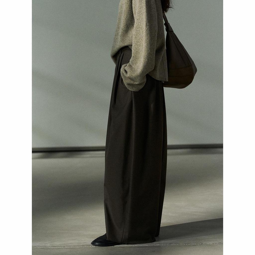 Shi Ji TR Pleated Cocoon Trousers: Autumn Mid-rise, Slimming, Versatile, and Casual Long Pants M7618