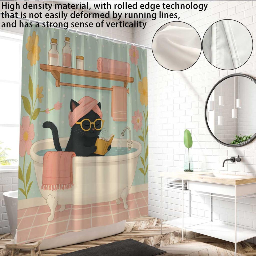1 Stück Niedliche Katze Duschen Bedruckter Duschvorhang, Lustiger Stil, Wasserdicht, Mit 12 Haken, Badezimmerduschen, Badewanne, Heimgebrauch