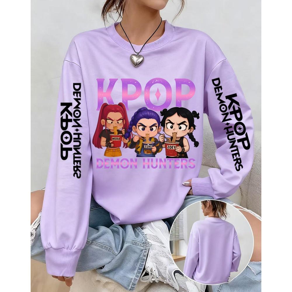 Women's Casual Anime KPop Demon Hunters Printed Pullover Sweatshirts Design Long Sleeved Round Neck Autumn