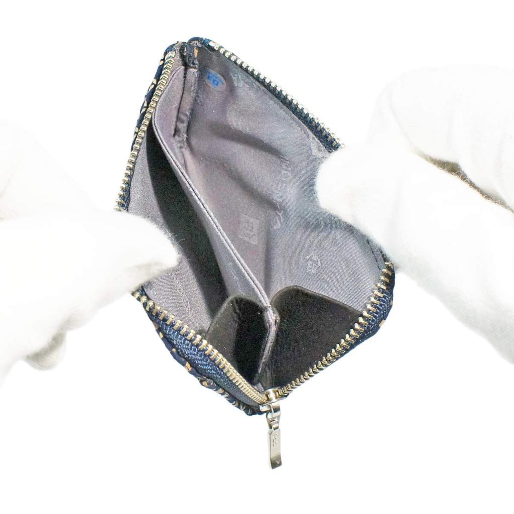 Indenya Inden Coin Purse F Coin Purse 05 Deerskin Navy Blue with White Lacquer Shippo Tsunagi Pattern 1005-14-179