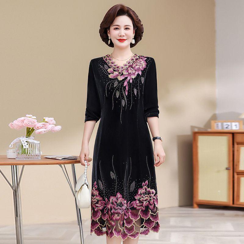 

Женское вышитое бархатное платье свободного кроя с V-образным вырезом, длинное, большого размера XL чёрный