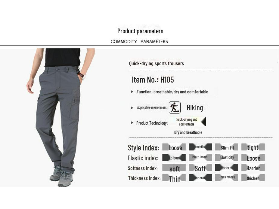 Herren Schnelltrocknende Mehrfach-Taschen Wasserdicht Winddicht Outdoor-Hose, Lockere Passform, Gerades Bein, S105
