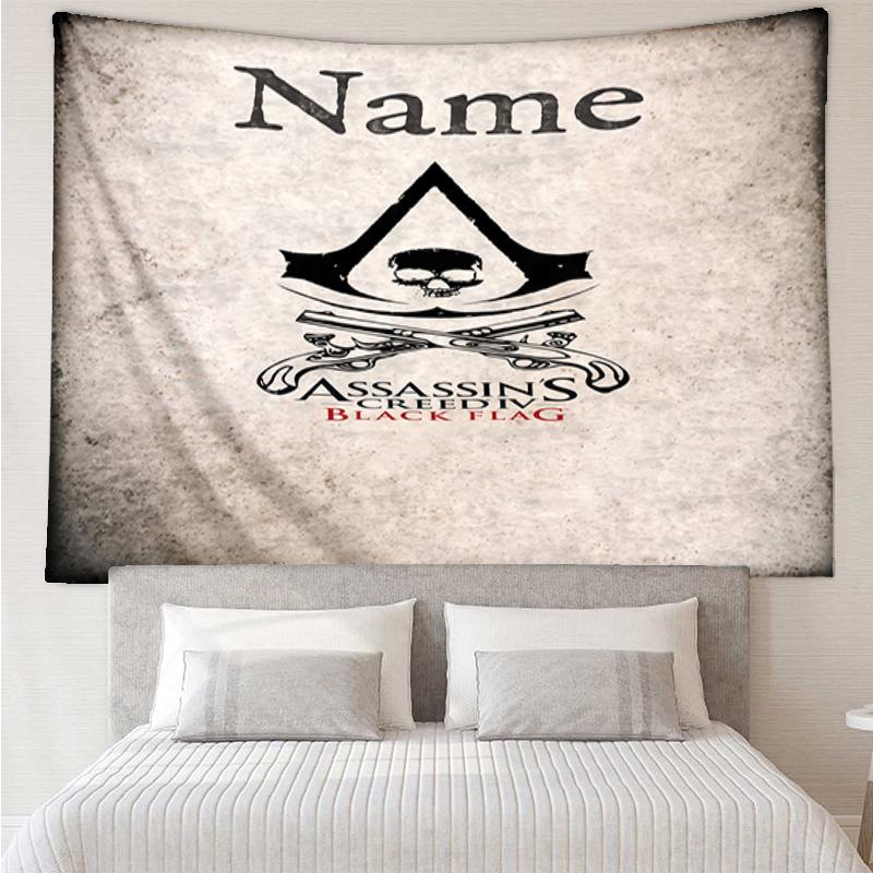 Custom Name Assassin's Creed Print Tapestry, Backdrop, Easy Setup, Ideal for Bedroom, Office & Living Room, with Aesthetic Wall Hanging Decor.