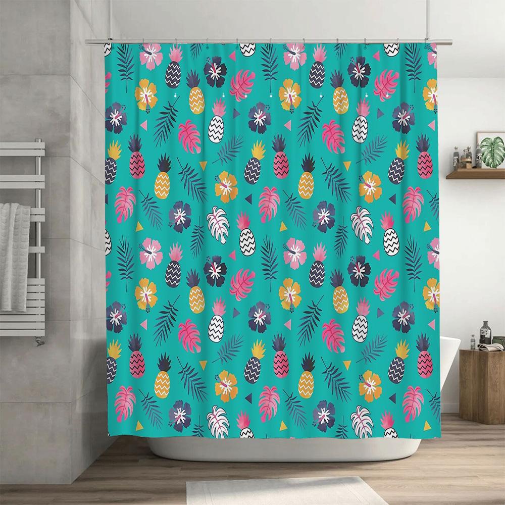 Tropical Shower Curtain Waterproof Floral Hibiscus Palm Leaves Bathroom Decor Beach Theme Modern Farmhouse Coastal Style Home De