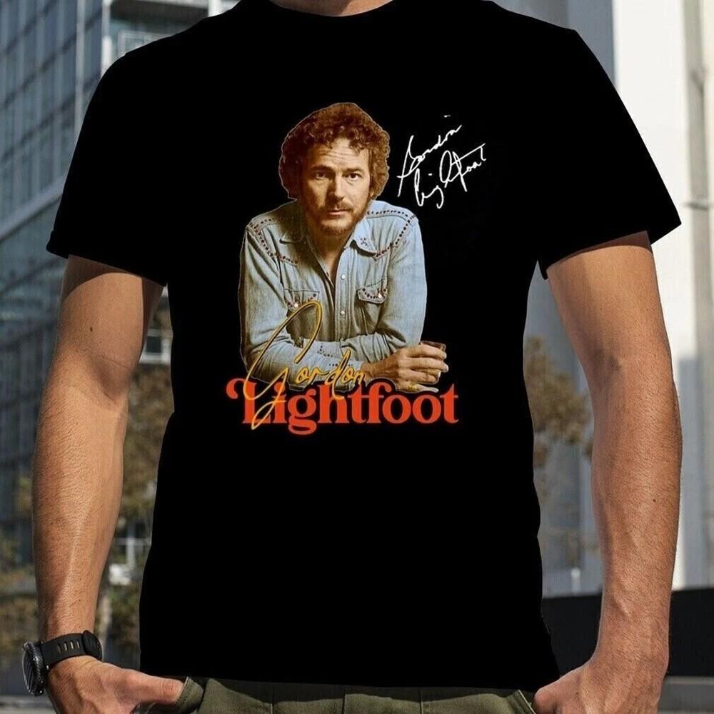 Vtg Gordon Lightfoot Music Star Cotton Black All Size Unisex Shirt Unisex T-Shirt S