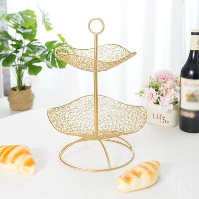 Panier à fruits amovible en fer forgé, bonbonnière ménagère, présentoir à gâteau simple double couche, panier de rangement pour salon