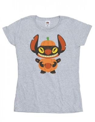Camiseta feminina de algodão com fantasia de abóbora Lilo & Stitch