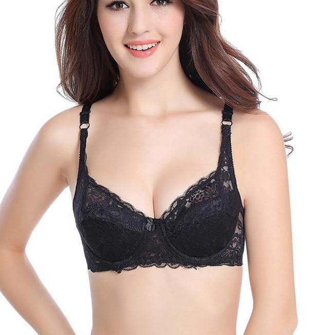 Womens Sexy Push Up Deep V Ultrathin Underwire Padded Cotton Lace Brassiere Bra